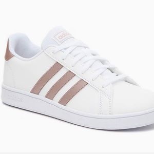 GENTLY used. Original Adidas white/ rose gold sneakers. Women’s size 9.5